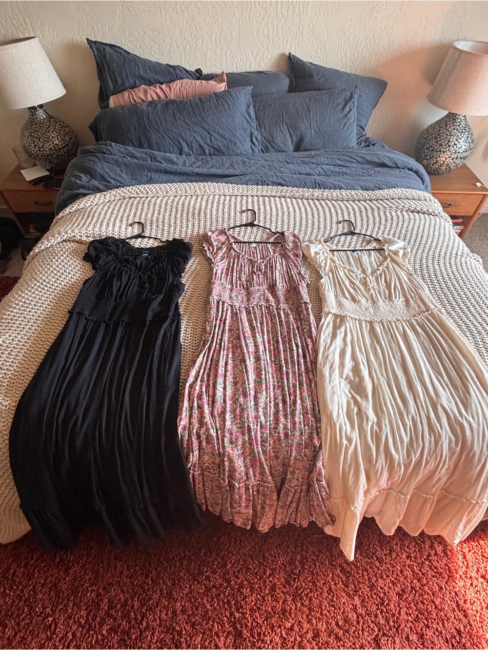 Three Maxi Dresses Bundle - Black, Floral, Ivory . Old navy smocked cottage core - Picture 2 of 5